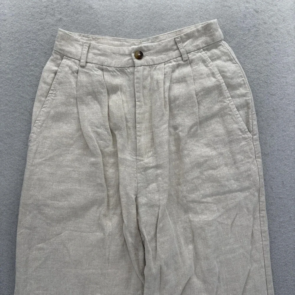 Reformation Alex Linen Pleated Pants Womens 2P Beige Relaxed Mid Rise Summer